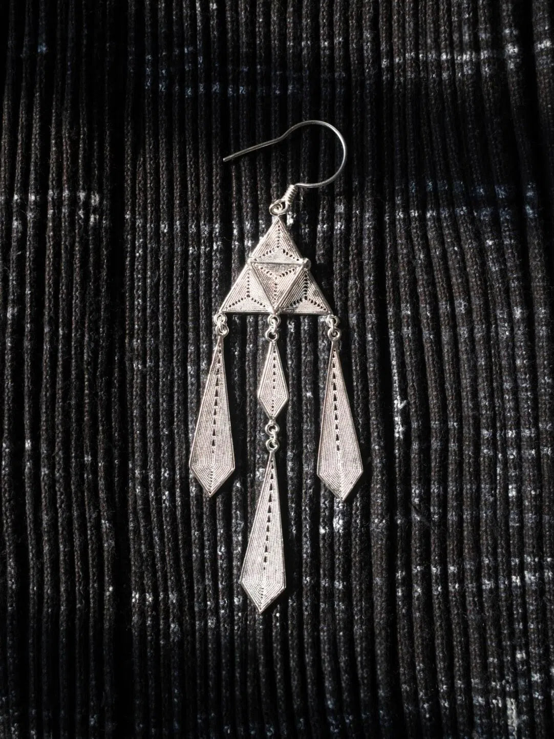Handcrafted Miao Filigree Silver Earrings – “Umbrella Drop”