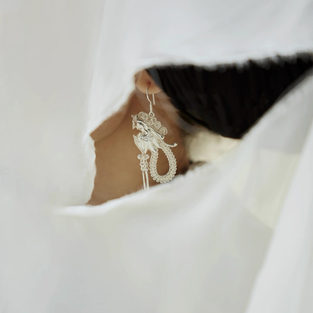 Fine Silver Miao Dragon Filigree Earrings