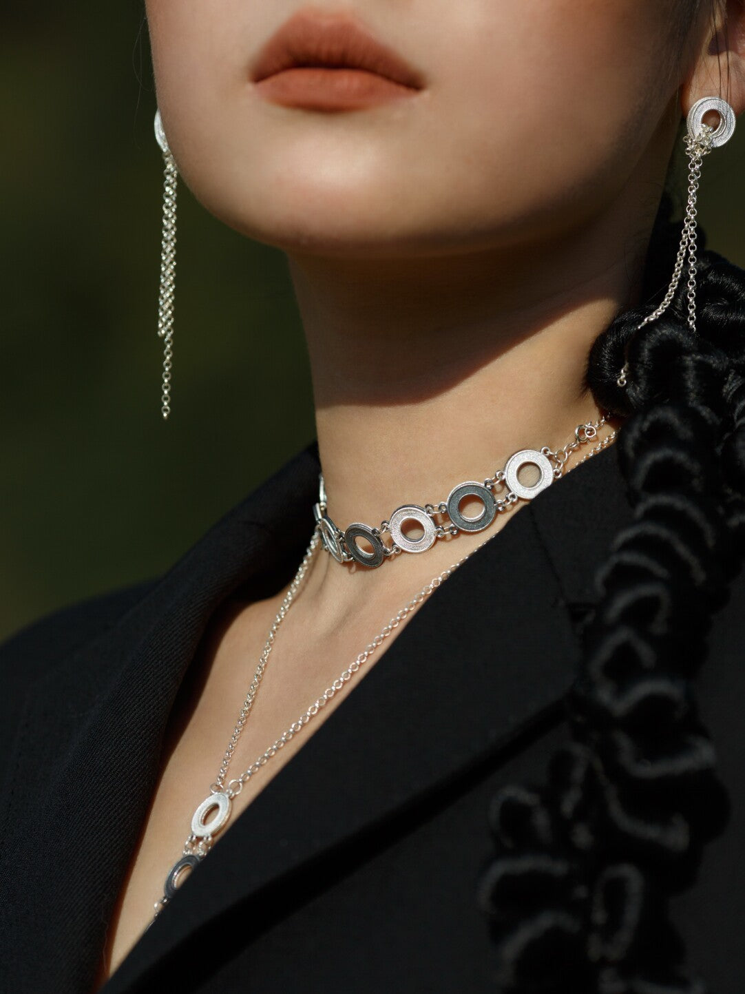 Black-and-White Grid Long Necklace from Atelier Azuree Quan Series