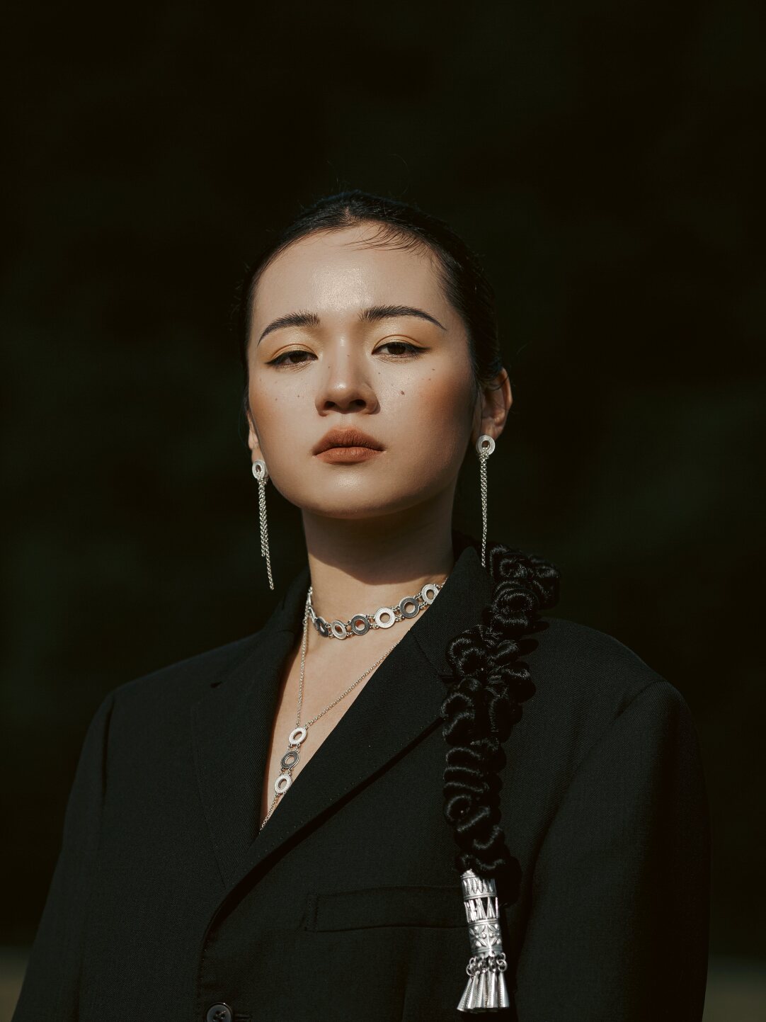 Black-and-White Grid Long Necklace from Atelier Azuree Quan Series
