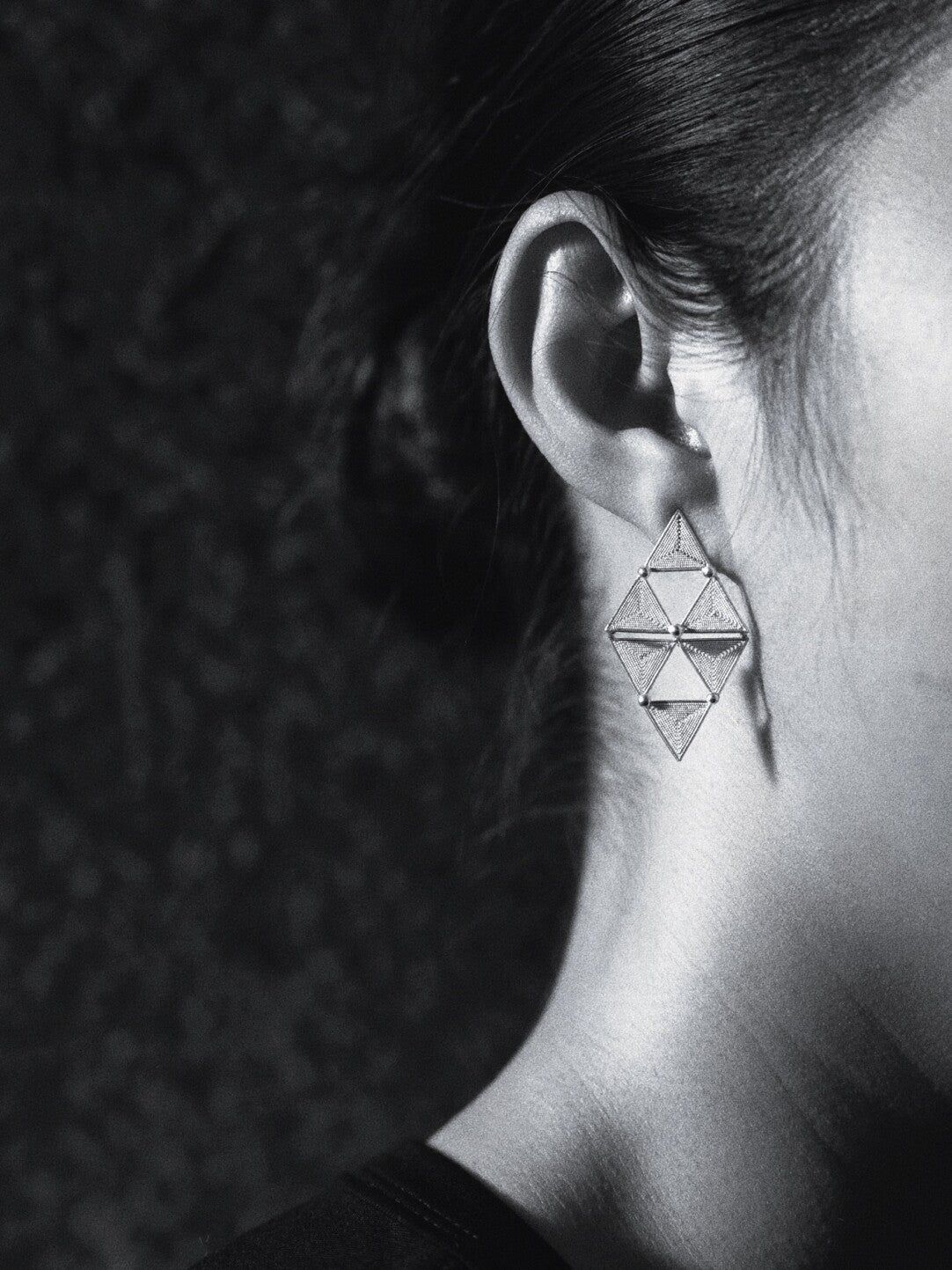Handcrafted Miao Filigree Silver Earrings – “Rhombus”