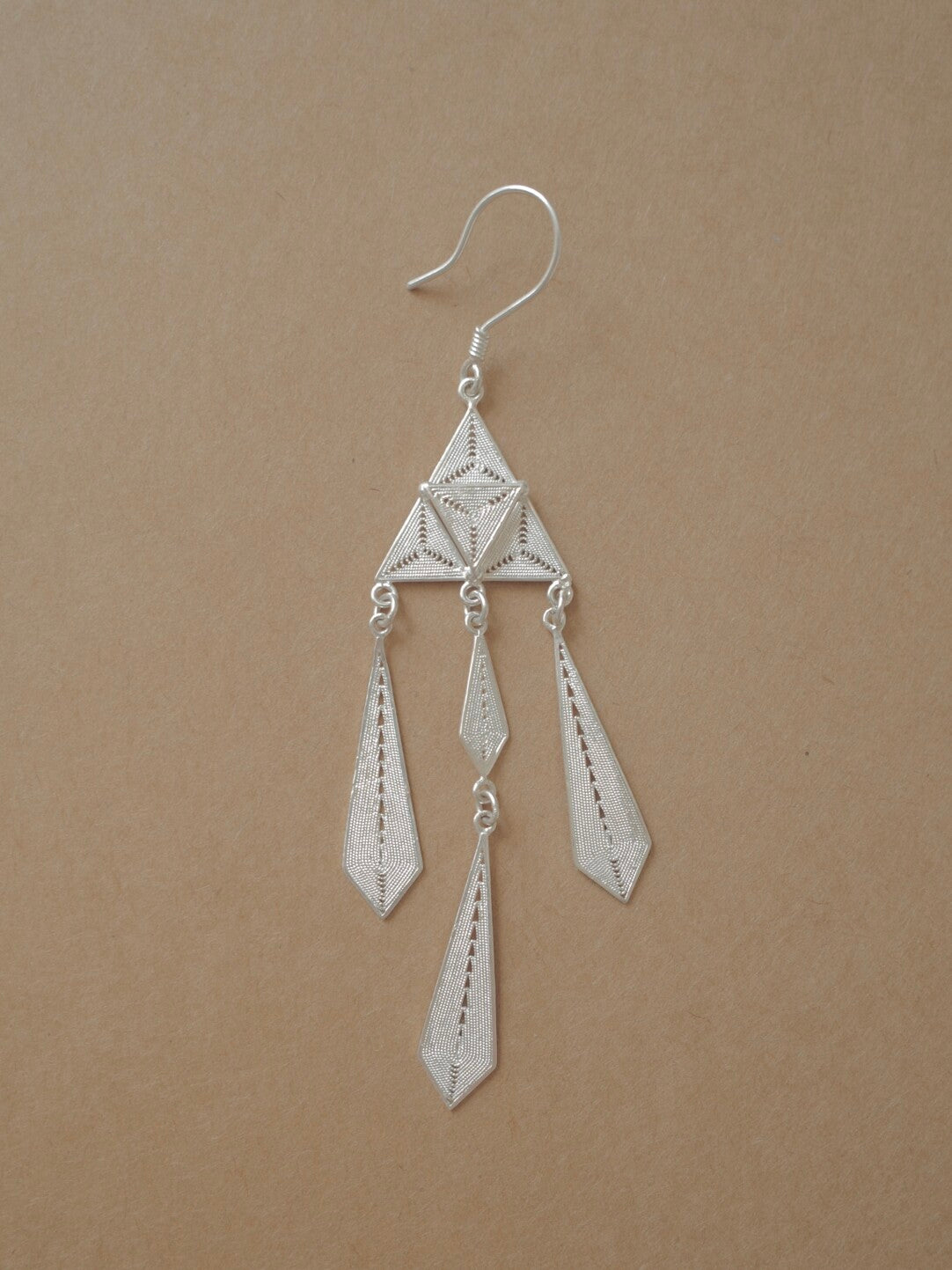 Handcrafted Miao Filigree Silver  Earrings – “Umbrella Drop”